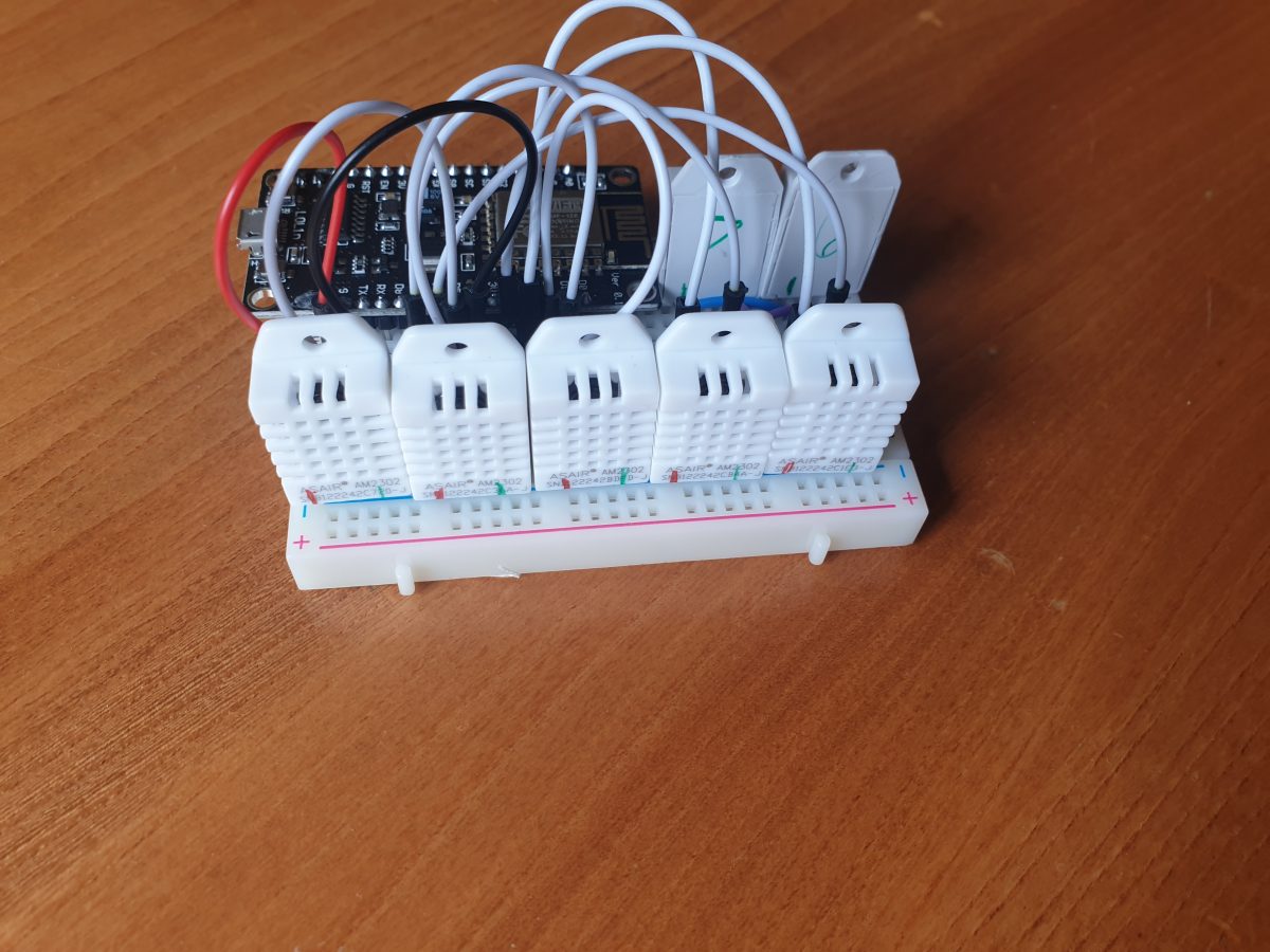 show what a sensor calibration test rig looks like - a breadboard with sensors attached to a microcontroller that records the readings